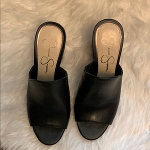 Black Open Toe Heeled Mule